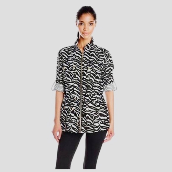 Calvin Klein Linen Jacket Zebra Striped Unlined Convertible Sleeves - Picture 3 of 6